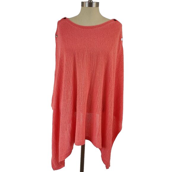 J.Jill Lightweight Knit Poncho One Size Button Beach Boho Coastal Travel Preppy - Picture 2 of 11